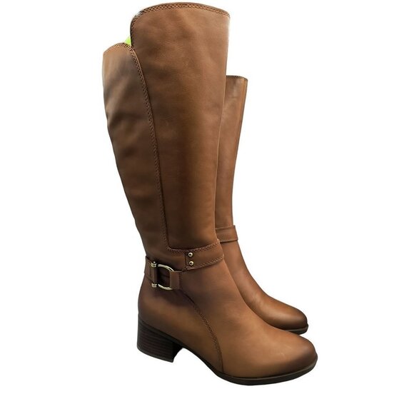 Naturalizer Womens Dane Leather Tall Riding Boots Maple 6 Wide Calf NIB - Picture 2 of 9